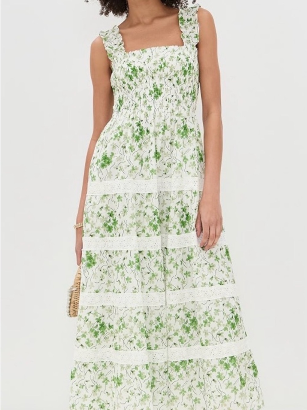 Hill House Green & White Floral Maxi Dress